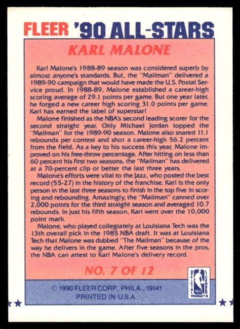 Fleer All Stars Karl Malone Utah Jazz Noles Ebay