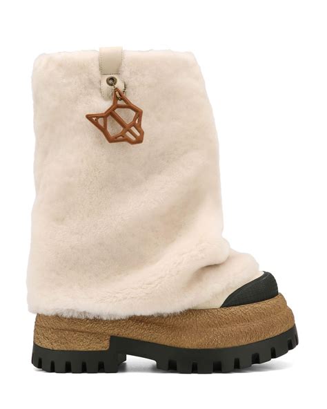 Naked Wolfe Shearling Canvas Chunky Ankle Boots In Natural Lyst UK