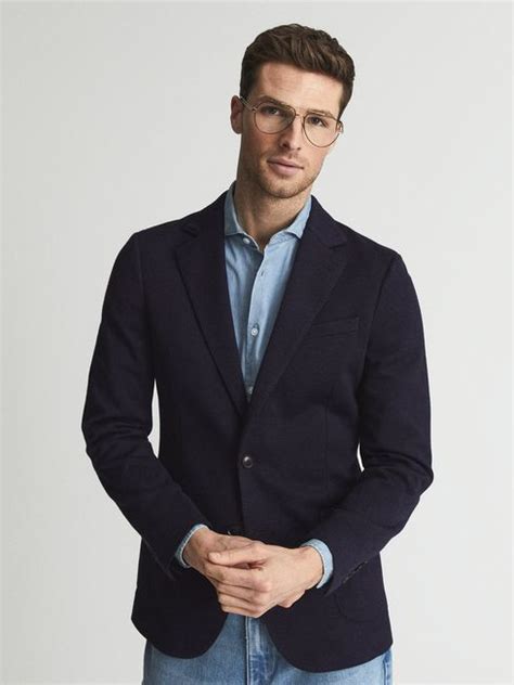 Reiss Supple Single Breasted Knitted Textured Blazer Reiss Usa