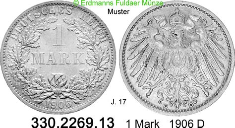 Deutschland Kaiserreich 1 Mark 1906D großer Adler J 17 330 2269 13 ss