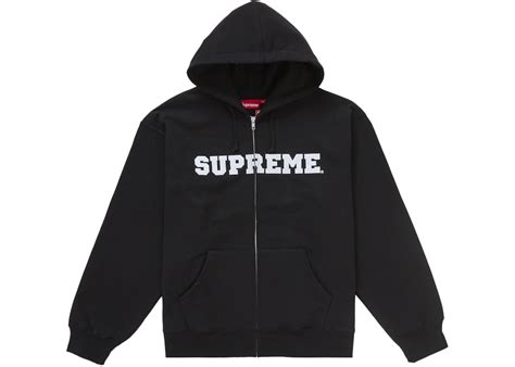 Supreme Collegiate Applique Zip Up Hooded Sweatshirt Black Mens Fw25