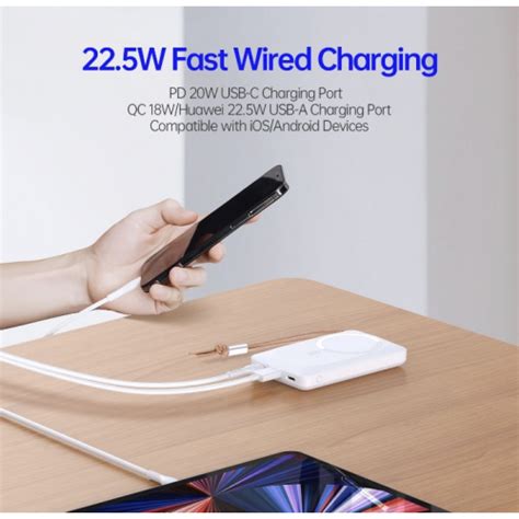 10000mAh Magnetic Wireless Power Bank 20W PD Charging For iPhone White ...