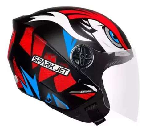 Capacete Ebf Aberto Spark Jet Dragon Preto Vermelho Fosco