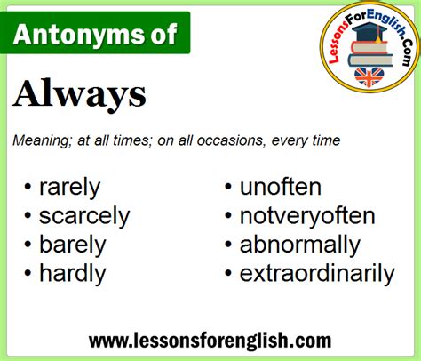 Antonyms of Always, Opposite of Always in English - Lessons For English