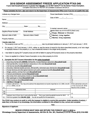 Fillable Online 2018 SENIOR ASSESSMENT FREEZE APPLICATION PTAX 340 Fax