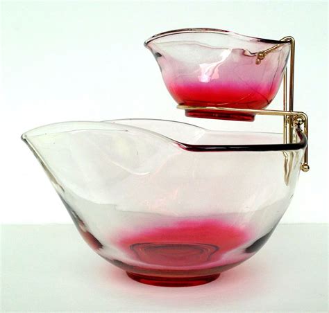 Vintage Glass Chip And Dip Set Pink Ombre Bowl Set Anchor Hocking Mid Century Mcm Pink Glassware