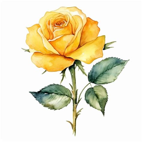 Premium AI Image Yellow Rose With Green Leaves On Stem And Stem With