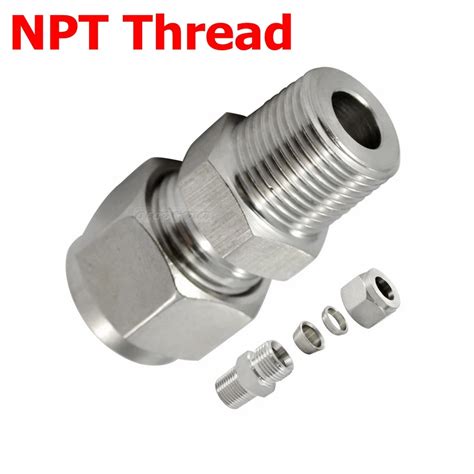 2pcs 1 8 Npt X 4mm Double Ferrule Tube Compression Fitting Male Thread Connector Npt Stainless