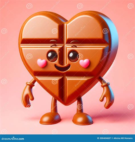 Funny Cartoon of Heart-shaped Chocolate Candy. Concept of Love and Passion. Valentine Day Stock ...