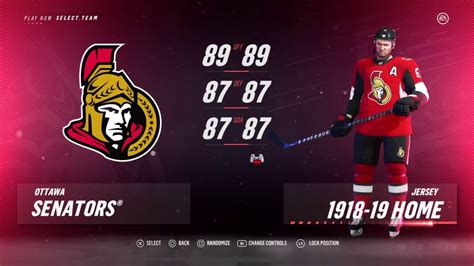 Nhl 19 Ottawa Senators Uniforms All Franchise History Uniforms