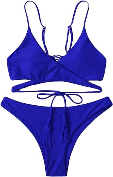 FOBEXISS Damenmode Triangel Bikini Einfarbig Mit Knoten Push Up