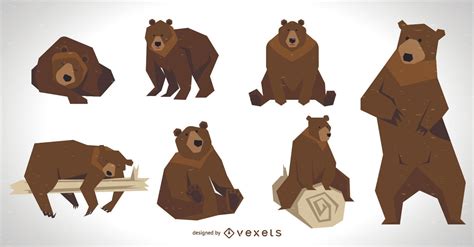 Brown Bear Illustrations Set Vector Download