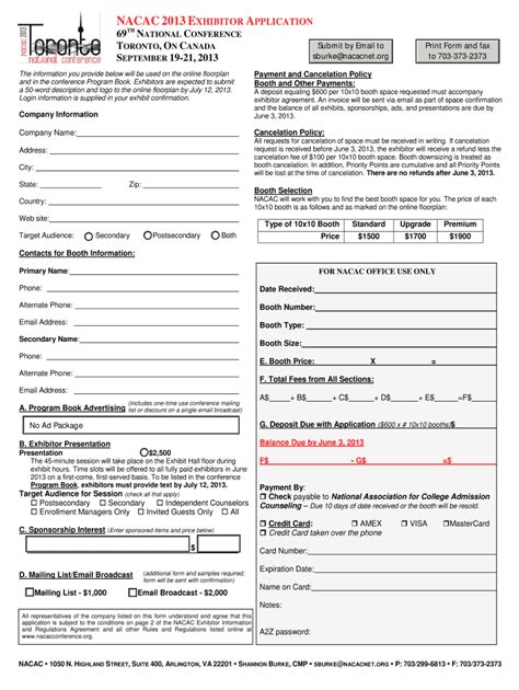 Fillable Online Nacacnet 2013 Exhibit Application Nacac Fax Email