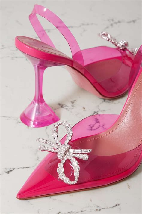 Amina Muaddi Rosie Crystal Embellished Bow Detailed Pvc Slingback Pumps