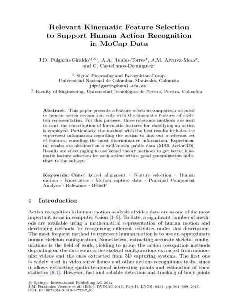 Relevant Kinematic Feature Selection To Support Human Action