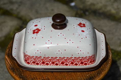 Red And White Flowers Butter Dish In The Kitchen Polkadot Lane