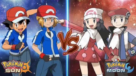 Pokemon Sun And Moon Kalos Ash And Serena Vs Dawn And Lucas Couple Battle Youtube