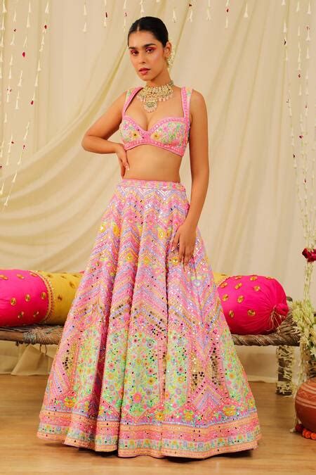 Buy Purple Dupion Silk Embroidery Chevron Embellished Bridal Lehenga