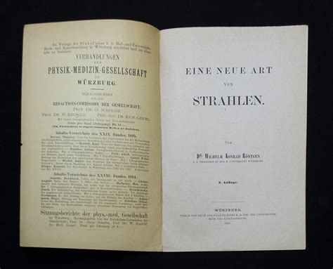 Eine Neue Art Von Strahlen Von Dr Wilhelm Konrad R Ntgen Auflage