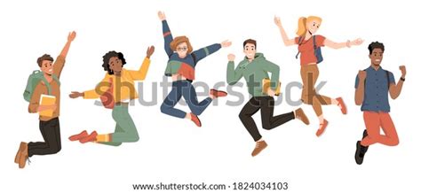 Multicultural Students Jumping Happiness Success Happy Stock Vector ...