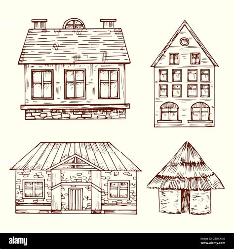 Diferentes Estilos Casas Dibujadas A Mano Conjunto De Vectores Casa