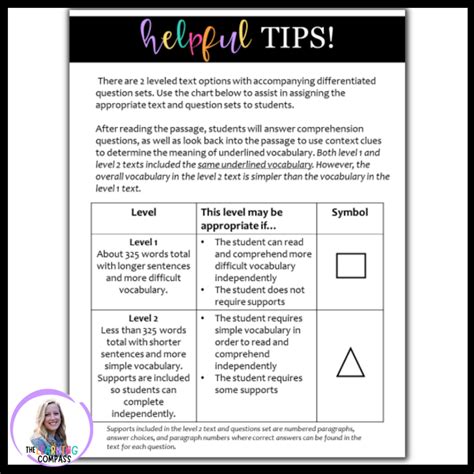 Differentiated Reading Passages Comprehension And Context Clues