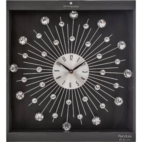 Horloge Murale En M Tal Strass Cm Argent