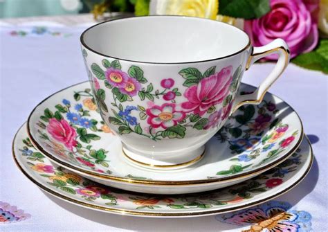 Crown Staffordshire Thousand Flowers Trio Bone China Tea Cups Tea Cups Vintage Tea Cups