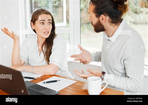 Unhappy Worried And Confused Couple With Idk Expression For Finance