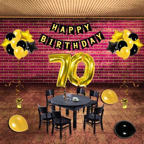 70th Birthday Theme Party Decorations Kit Black Happy Birthday Banner