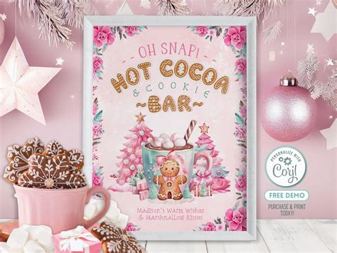 Editable Hot Cocoa Sign Gingerbread Birthday Bar Sign Hot Chocolate Bar Sign Winter Birthday