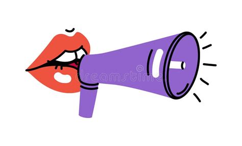 Open Female Mouth Shouts Into A Megaphone Feminist Glamour Lips Women