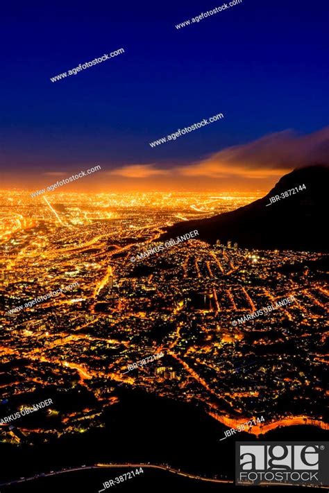 Cape Town at night, view from Lion’s Head Mountain, Cape Town, Western Cape, South Africa, Stock ...