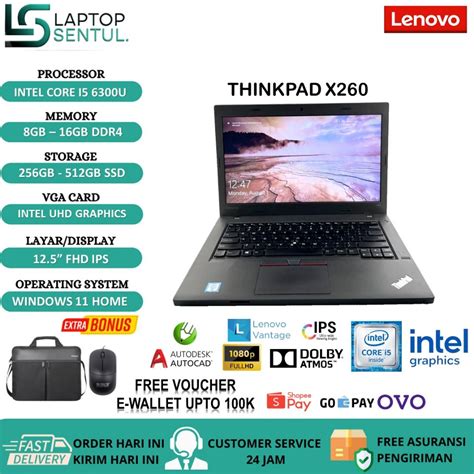 Jual LAPTOP MURAH LENOVO THINKPAD X260 INTEL I5 6300U 16GB 512GB SSD