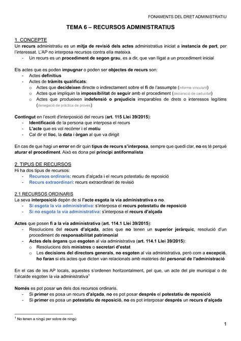 TEMA 6 Tema 6 Fonaments Del Dret Administratiu Profesora Mariola