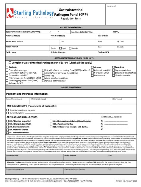 Fillable Online Gastrointestinal Pathogen Panel GPP Requisition Form