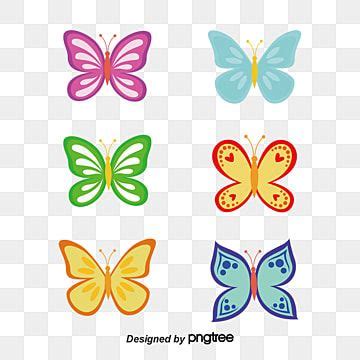 Four Different Colored Butterflies On A White And Blue Background