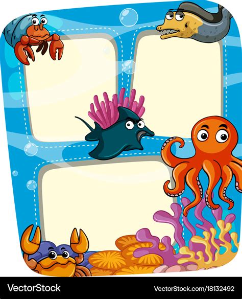 Border template with animals under the sea Vector Image