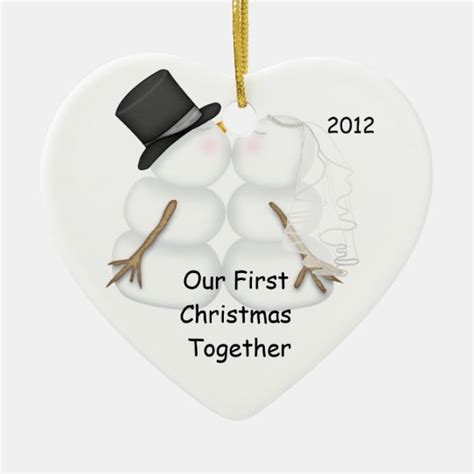 Snowman Married Couple First Christmas Together Ceramic Ornament