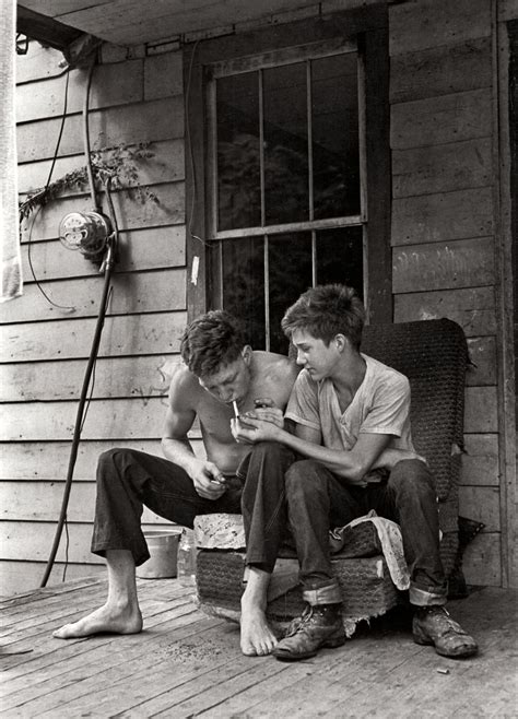 Boys Sitting On Porch Lighting Cigarette Leatherwood Kentucky 1964