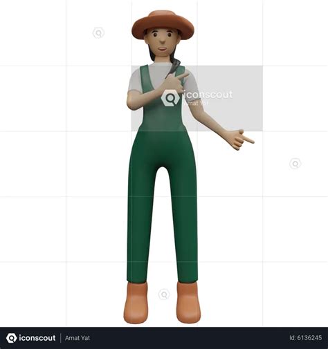 Premium Female Farmer Pointing Finger 3d Illustration Download In Png