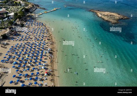 Aerial Drone Photograph Of Fig Tree Bay Beach Summer Vacations Cyprus