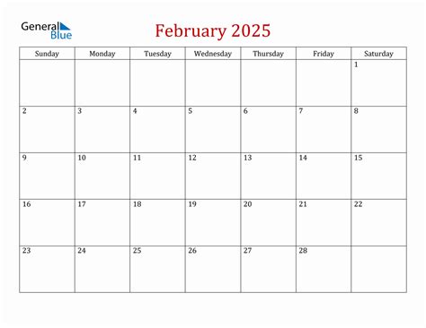 February 2025 Simple Calendar with Sunday Start