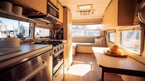 Premium AI Image | Kitchen interior in the trailer of mobile home ...