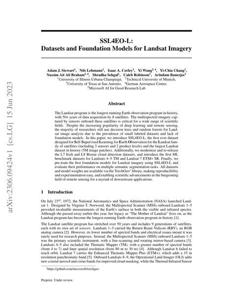 Pdf Ssl4eo L Datasets And Foundation Models For Landsat Imagery