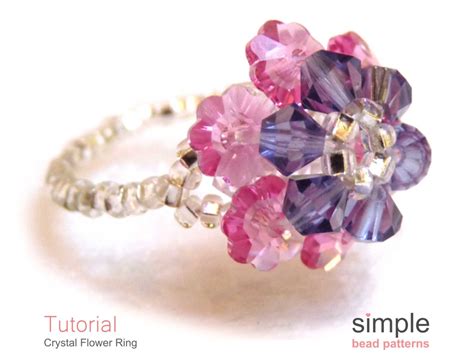 Crystal Beaded Flower Ring Tutorial Simple Bead Patterns