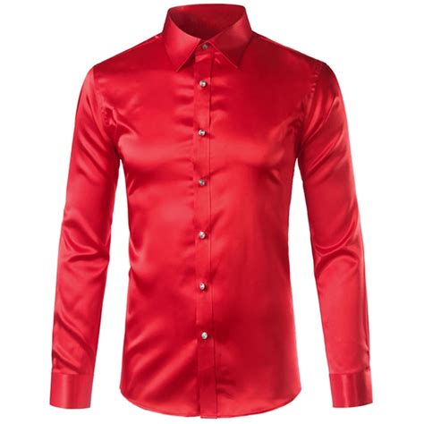 Tendance Satin De Soie Chemise Hommes À Manches Longues Chemise Homme 2017 Mode Hommes Slim Fit