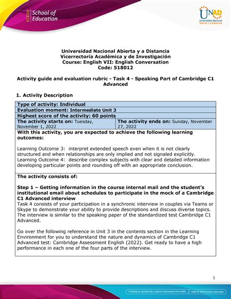 Activity Guide And Evaluation Rubric Unit 3 Task 4 Speaking Part