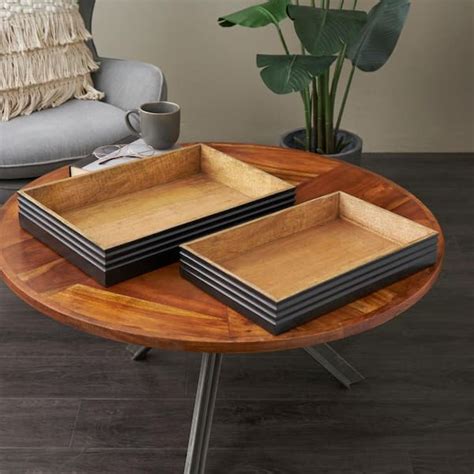 Litton Lane Brown Handmade Mango Wood Decorative Tray With Black Groove