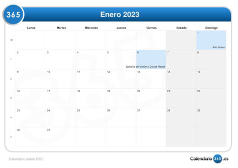 Calendario Enero 2023